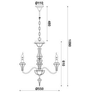 ACA DECOR   – Κρεμαστό Φωτιστικό 3ΧΕ14 Μεταλλικό Λευκό + Χρυσό Σύρμα Φ55ΧΗ109cm