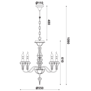 ACA DECOR   – Κρεμαστό Φωτιστικό 5ΧΕ14 Μεταλλικό Λευκό + Χρυσό Σύρμα EG168205PW
