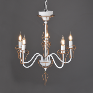 ACA DECOR   – Κρεμαστό Φωτιστικό 5ΧΕ14 Μεταλλικό Λευκό + Χρυσό Σύρμα EG168205PW