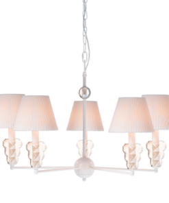 ACA DECOR – Κρεμαστό. Φωτιστικό 5ΧΕ14 Μεταλλικό Λευκό + Amber Γυαλί+Αμπαζούρ Φ74ΧΗ90