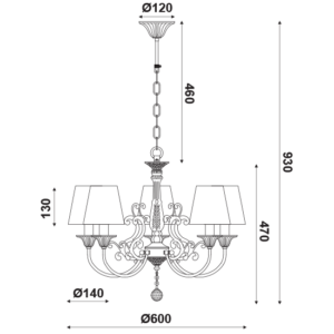 ACA DECOR   – Κρεμαστό Φωτιστικό 5ΧΕ14 Μεταλλικό Λευκό-Μπλε + Αμπαζούρ Navy Φ60 EG169885PB