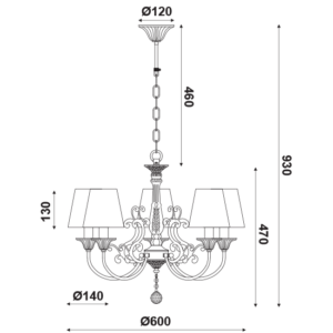ACA DECOR   – Κρεμαστό Φωτιστικό 5ΧΕ14 Μεταλλικό Λευκό-Μωβ + Αμπαζούρ Φτερά Φ60ΧΗ93cm