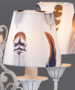 ACA DECOR   – Κρεμαστό Φωτιστικό 5ΧΕ14 Μεταλλικό Λευκό-Μωβ + Αμπαζούρ Φτερά Φ60ΧΗ93cm