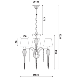 ACA DECOR   – Κρεμαστό Φωτιστικό 3ΧΕ14 Μεταλλικό Μαύρο+Αμπαζούρ + Γυαλί + Αλυσίδα Chrome Φ53ΧΗ102cm