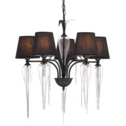 ACA DECOR – Κρεμαστό Φωτιστικό 5ΧΕ14 Μεταλλικό. Μαύρο+Αμπαζούρ + Γυαλί + Αλυσίδα Chrome Φ61ΧΗ102cm