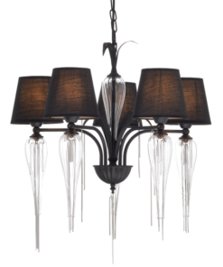 ACA DECOR – Κρεμαστό Φωτιστικό 5ΧΕ14 Μεταλλικό. Μαύρο+Αμπαζούρ + Γυαλί + Αλυσίδα Chrome Φ61ΧΗ102cm