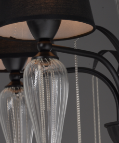 ACA DECOR   – Κρεμαστό Φωτιστικό 3ΧΕ14 Μεταλλικό Μαύρο+Αμπαζούρ + Γυαλί + Αλυσίδα Chrome Φ53ΧΗ102cm
