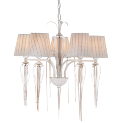 ACA DECOR – Κρεμαστό Φωτιστικό 5ΧΕ14 Μεταλλικό Λευκό-Χρυσό + Αμπαζούρ + Γυαλί + Αλυσίδα Gold Φ61ΧΗ102cm