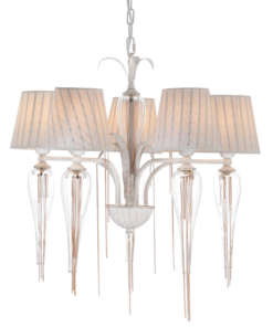 ACA DECOR – Κρεμαστό Φωτιστικό 5ΧΕ14 Μεταλλικό Λευκό-Χρυσό + Αμπαζούρ + Γυαλί + Αλυσίδα Gold Φ61ΧΗ102cm