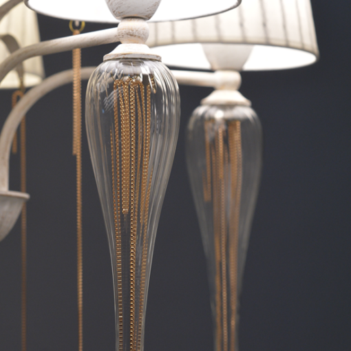 ACA DECOR  – Κρεμαστό Φωτιστικό 5ΧΕ14 Μεταλλικό Λευκό-Χρυσό + Αμπαζούρ + Γυαλί + Αλυσίδα Gold Φ61ΧΗ102cm