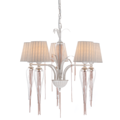 ACA DECOR – Κρεμαστό Φωτιστικό 5ΧΕ14 Μεταλλικό Λευκό-Χρυσό Αμπαζούρ + Γυαλί + Αλυσίδα Rose Gold Φ61ΧΗ102cm