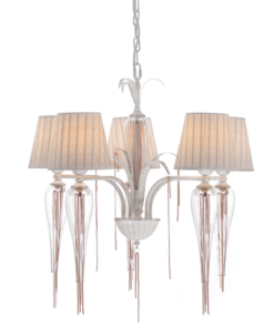 ACA DECOR – Κρεμαστό Φωτιστικό 5ΧΕ14 Μεταλλικό Λευκό-Χρυσό Αμπαζούρ + Γυαλί + Αλυσίδα Rose Gold Φ61ΧΗ102cm