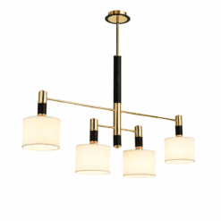 ACA DECOR κρεμαστό φωτιστικό 4xE14 από μέταλλο και ύφασμα σε μαύρο χρυσό λευκό χρώμα – EG224P100BG