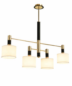 ACA DECOR κρεμαστό φωτιστικό 4xE14 από μέταλλο και ύφασμα σε μαύρο χρυσό λευκό χρώμα – EG224P100BG