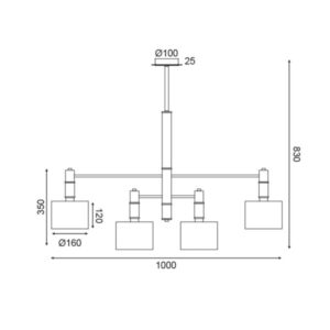 ACA DECOR  κρεμαστό φωτιστικό 4xE14 από μέταλλο και ύφασμα σε μαύρο χρυσό λευκό χρώμα – EG224P100BG