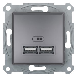 Schneider Asfora πρίζα φόρτισης 2xUSB 2,1A Ατσάλι – EPH2700262