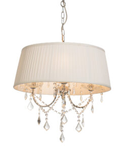 Κρεμαστό Φωτιστικό Πολυέλαιος 3ΧΕ14 Μεταλλικό Χρώμιο Λευκό Ύφασμα & Κρύσταλλα ACA DECOR – FMD968303