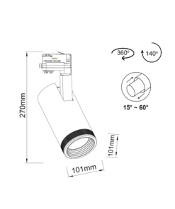 BLACK LED TRACK LIGHT 40W 4000K 4wires 15-60° 3100lm230VRa80 ACA – FOCUS4040B4