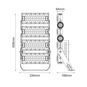 LED HIGH POWER FLOOD LUMINAIRE 480W, 74400LM, 5000K, 60°, 230V AC, IP66, IK10 ACA – GLAD4805060
