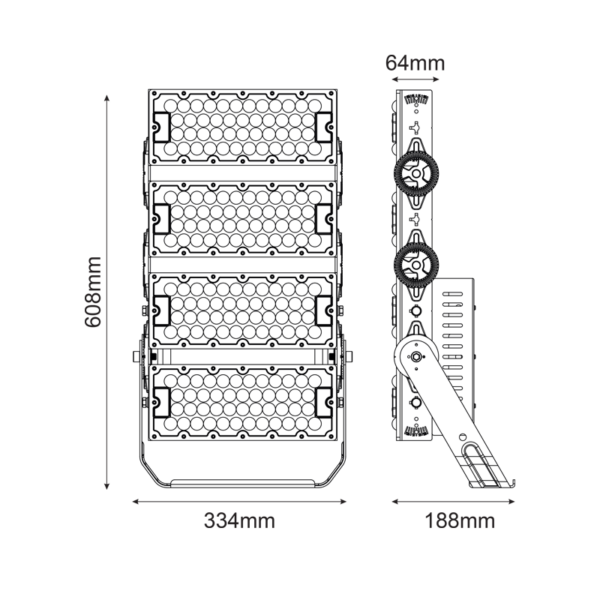 LED HIGH POWER FLOOD LUMINAIRE 480W, 74400LM, 5000K, 60°, 230V AC, IP66, IK10 ACA – GLAD4805060