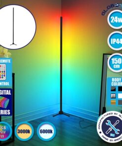 Μοντέρνο Minimal Επιδαπέδιο Μαύρο Φωτιστικό 150cm LED 24 Watt με Ασύρματο Χειριστήριο 2.4G RF & Dimmer RGBW+WW Πολύχρωμο Digital Magic Dot Pixel GloboStar ALIEN Design GLOBO-150-11