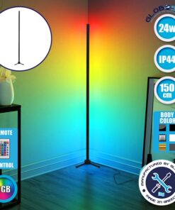 Μοντέρνο Minimal Επιδαπέδιο Μαύρο Φωτιστικό 150cm LED 24 Watt με Ασύρματο Χειριστήριο RF & Dimmer RGB Πολύχρωμο GloboStar ALIEN Design GLOBO-150-8