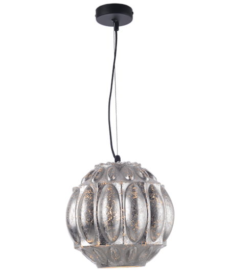 ACA DECOR – Κρεμαστό Φωτιστικό 1ΧΕ27 Γυαλί Φύλλα Ασημί Φ25ΧΗ120cm