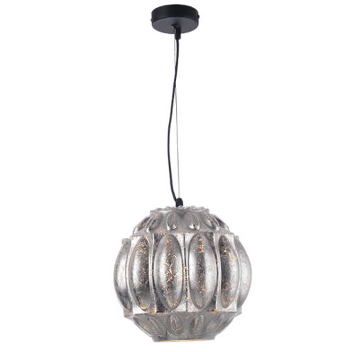 ACA DECOR   – Κρεμαστό Φωτιστικό 1ΧΕ27 Γυαλί Φύλλα Ασημί Φ25ΧΗ120cm