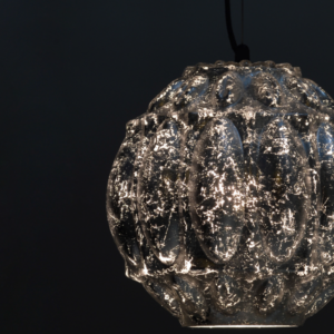 ACA DECOR   – Κρεμαστό Φωτιστικό 1ΧΕ27 Γυαλί Φύλλα Ασημί Φ25ΧΗ120cm