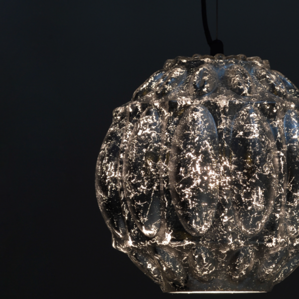 ACA DECOR   – Κρεμαστό Φωτιστικό 1ΧΕ27 Γυαλί Φύλλα Ασημί Φ25ΧΗ120cm