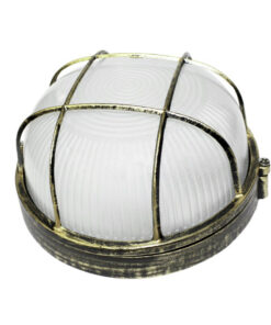 Φωτιστικό Τοίχου 1xE27 Χελώνα Αλουμινίου ø190 Στρογγυλή με Πρισματικό Γυαλί & Πλέγμα Χρυσό-Μαύρο IP45 ACA – HI5011GB