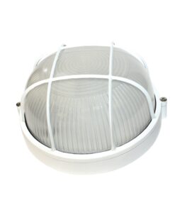 Φωτιστικό Τοίχου 1xE27 Χελώνα Αλουμινίου ø190 Στρογγυλή με Πρισματικό Γυαλί & Πλέγμα Λευκό IP45 ACA – HI5011WMS