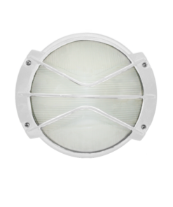 Φωτιστικό Τοίχου 1xE27 Χελώνα Κήπου Αλουμινίου Λευκή ø236 με Πρισματικό Γυαλί & Πλέγμα IP45 ACA – HI5171W