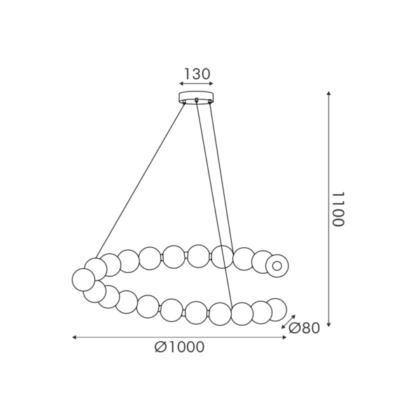 Κρεμαστό Φωτιστικό Κύκλος Φ100 Lolly LED 40W 3000lm 3000K με Λευκές Ακρυλικές Μπάλες Φ10 με Χρυσή Λεπτομέρεια ACA – HM236LEDP100