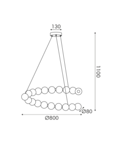 Κρεμαστό Φωτιστικό Κύκλος Φ80 Lolly LED 30W 2200lm 3000K με Λευκές Ακρυλικές Μπάλες Φ10 με Χρυσή Λεπτομέρεια ACA – HM236LEDP80