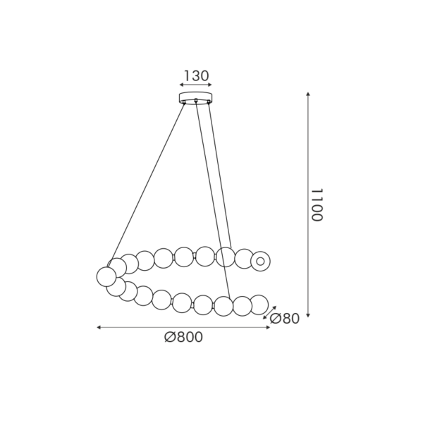 Κρεμαστό Φωτιστικό Κύκλος Φ80 Lolly LED 30W 2200lm 3000K με Λευκές Ακρυλικές Μπάλες Φ10 με Χρυσή Λεπτομέρεια ACA – HM236LEDP80