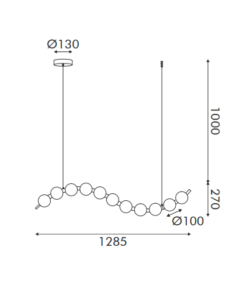 Pendant light fixture technical diagram with dimensions: Ø130, Ø100, height 1000, drop 270, width 1285.