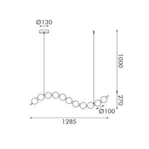 Pendant light fixture technical diagram with dimensions: Ø130, Ø100, height 1000, drop 270, width 1285.
