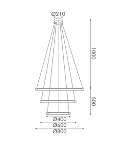 Κρεμαστό Φωτιστικό LED 60W 4800lm CCT Κυκλικό Χρυσό με 3 Δακτύλιους Φ80 ACA – HM23LEDP3GDCCT Σχεδιασμός