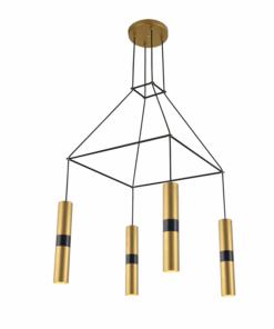 ACA DECOR   κρεμαστό φωτιστικό 4xGU10 από μέταλλο σε ορείχαλκο και μαύρο – HM854P56BR