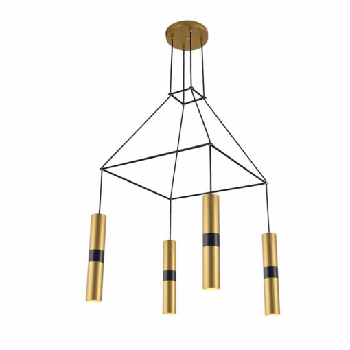 ACA DECOR   κρεμαστό φωτιστικό 4xGU10 από μέταλλο σε ορείχαλκο και μαύρο – HM854P56BR