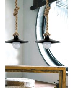 InLight Κρεμαστό φωτιστικό από καφέ σχοινί και μαύρο μέταλλο (4382-BL)