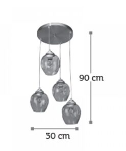 InLight Κρεμαστό φωτιστικό από μαύρο μέταλλο και φιμέ γυαλί 4XE27 D:30cm (4474-4-BL)