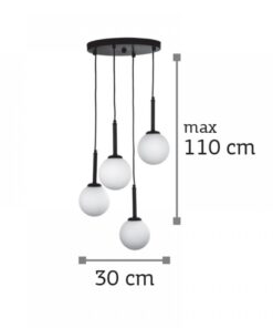 InLight Κρεμαστό φωτιστικό από μαύρο μέταλλο και λευκή οπαλίνα (4514-4 ΡΟΖΕΤΑ)