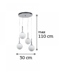 InLight Κρεμαστό φωτιστικό από χρώμιο μέταλλο και λευκή οπαλίνα (4515-4 ΡΟΖΕΤΑ)