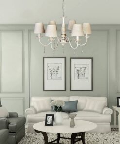 InLight Κρεμαστό φωτιστικό από λευκή πατίνα, κρύσταλλα και υφασμάτινο καπέλο (5010-5)