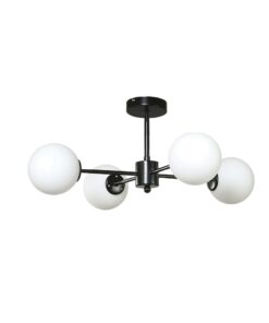 InLight Φωτιστικό Οροφής από μαύρο μέταλλο και λευκή οπαλίνα 4XG9 D:50cm (5016-4)