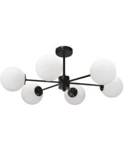 InLight Φωτιστικό Οροφής από μαύρο μέταλλο και λευκή οπαλίνα 6XG9 D:55cm (5016-6)