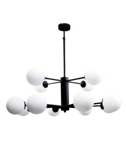 InLight Φωτιστικό Οροφής από μαύρο μέταλλο και λευκή οπαλίνα 12XG9 D:100cm (5315-12)