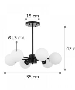 InLight Κρεμαστό φωτιστικό από μαύρο μέταλλο και λευκή οπαλίνα 6XG9 D:55cm (5315-6)